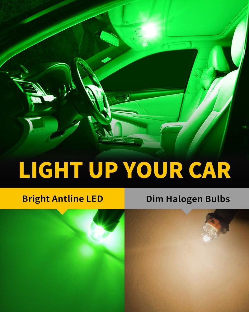 Antline BA9S BA9 1895 1891 53 57 47830 64111 3893 LED Bulb Green, Super Bright Canbus Error Free 12 Volt Replacements for Interior Dome Map Lamp License Plate Glove Box Lights (Pack of 10) - Image 3